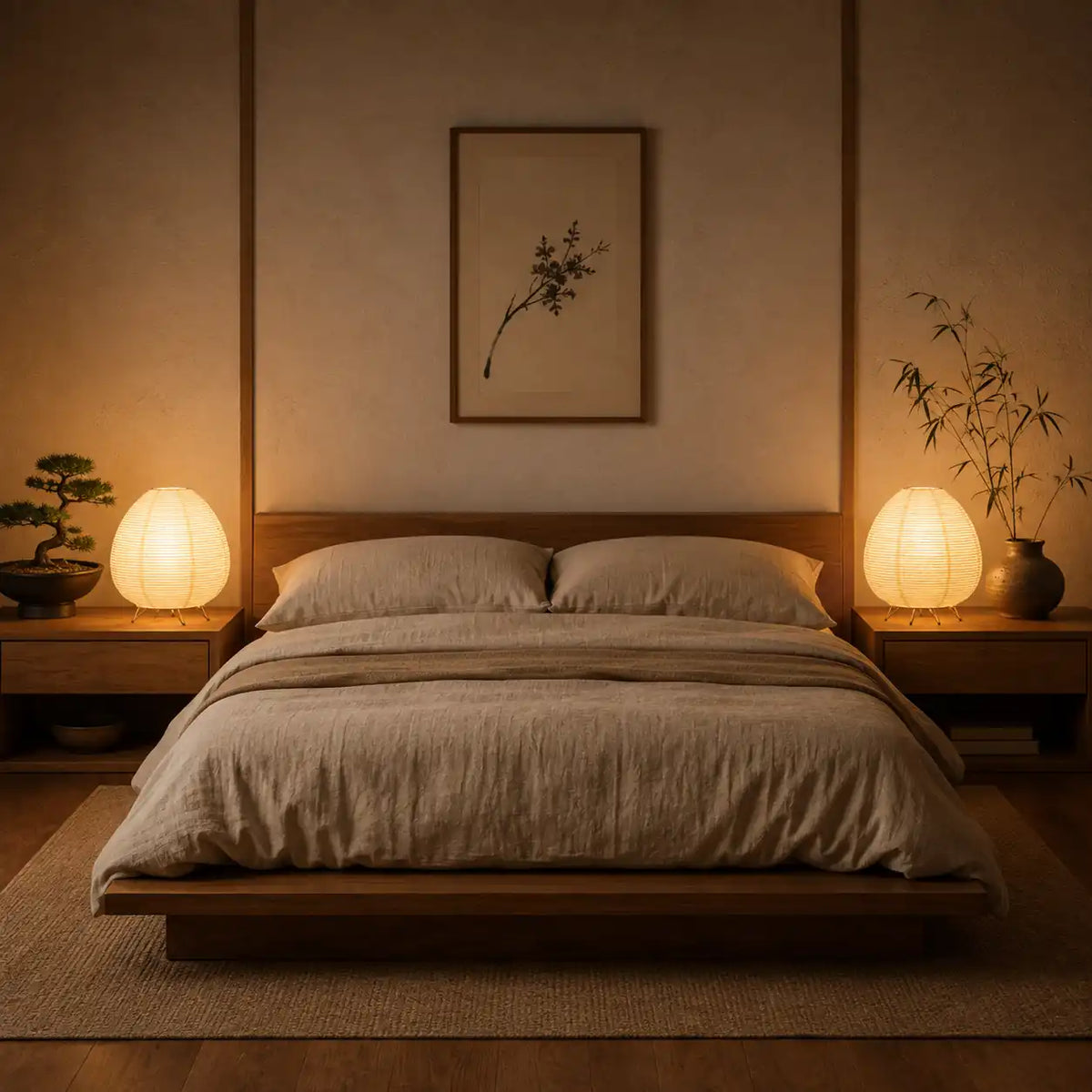 Japanese Paper Bedside Lamp – Round LED Akari Style Lantern