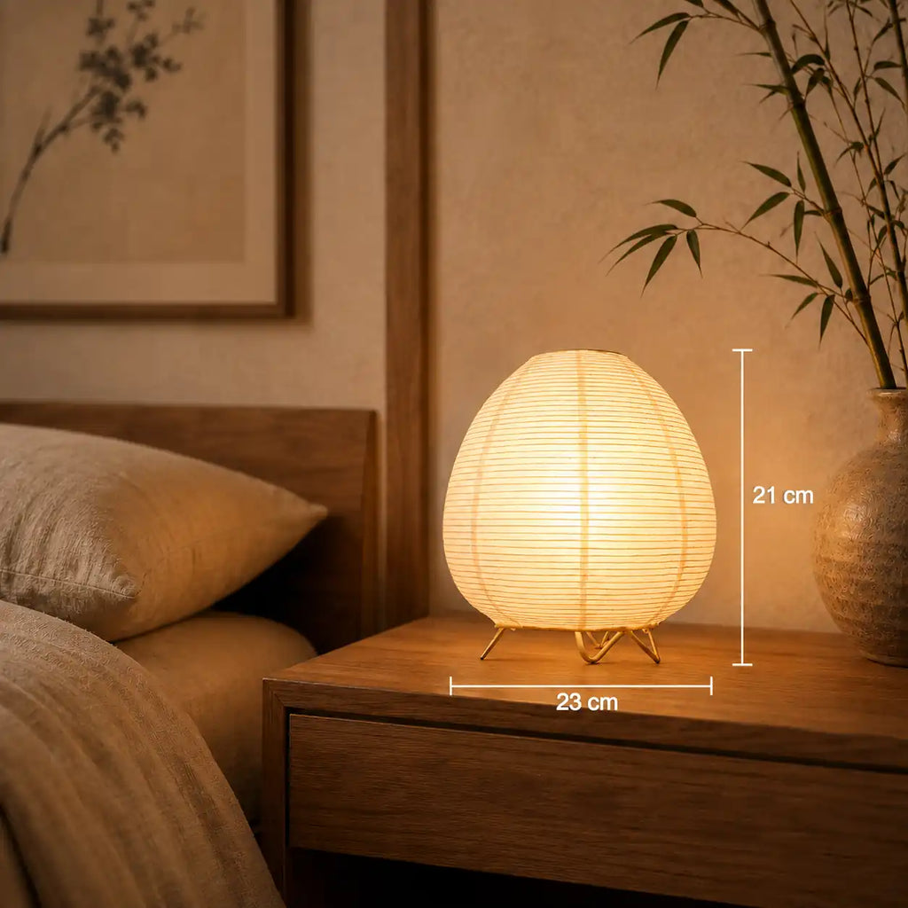 Japanese Paper Bedside Lamp – Round LED Akari Style Lantern