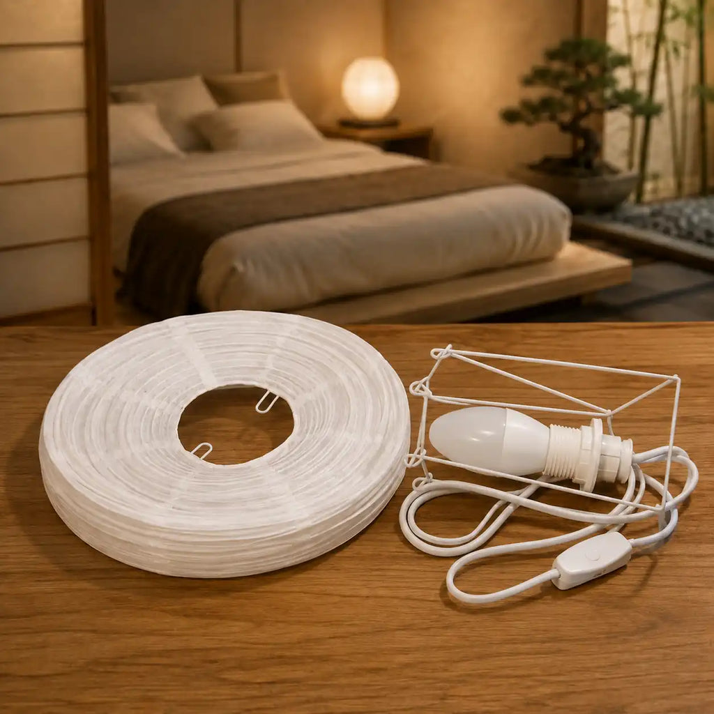 Japanese Paper Bedside Lamp – Round LED Akari Style Lantern