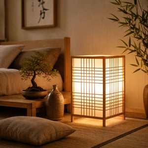 Petite lampe de chevet en bambou tressé – Lumière chaude et décorative