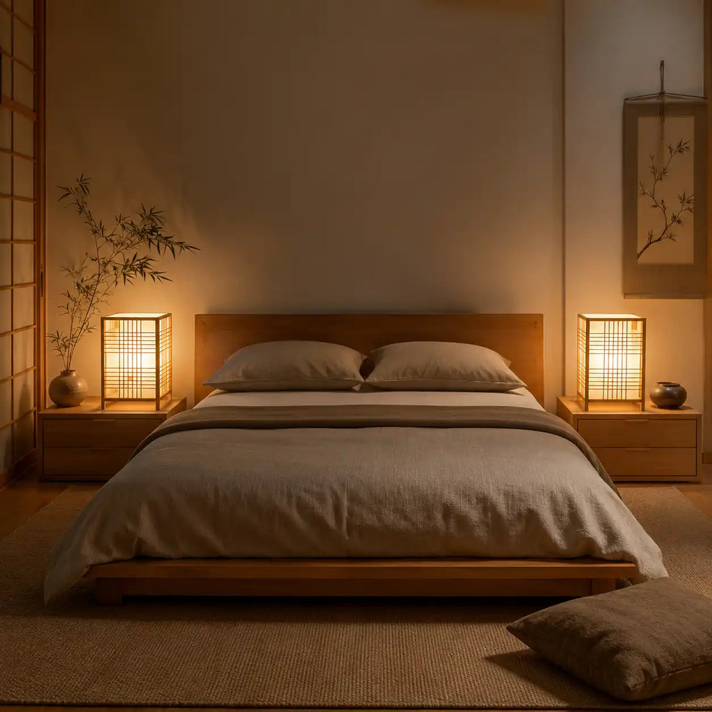 Petite lampe de chevet en bambou tressé – Lumière chaude et décorative