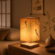 Japanese LED bedside lamp - Illustrated square lampshade and wooden base