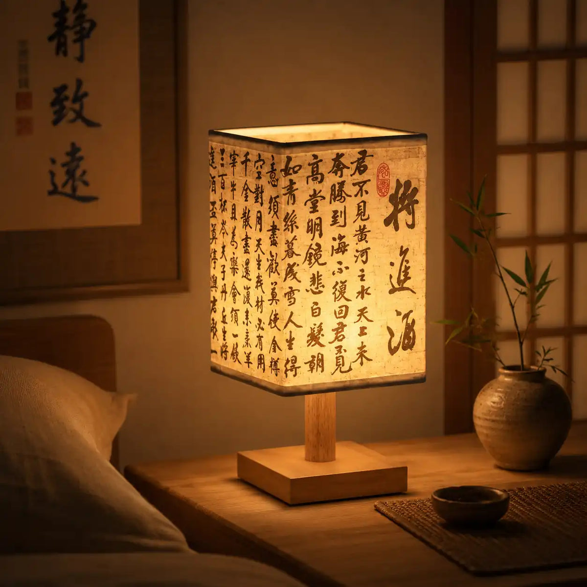 Japanese LED Bedside Lamp – Decorative Wooden Floor Lamp Shade