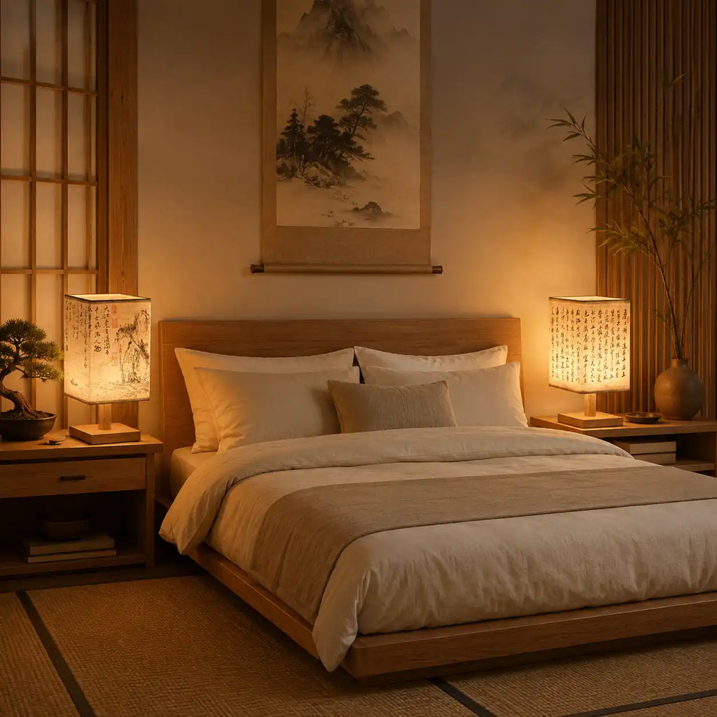 Japanese LED Bedside Lamp – Decorative Wooden Floor Lamp Shade