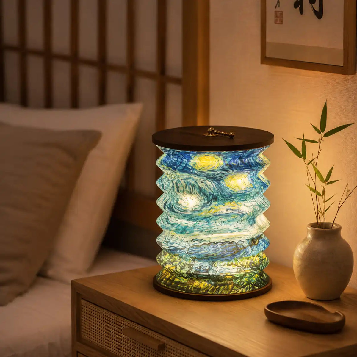 Lampe de chevet accordéon pliable LED – Motifs artistiques