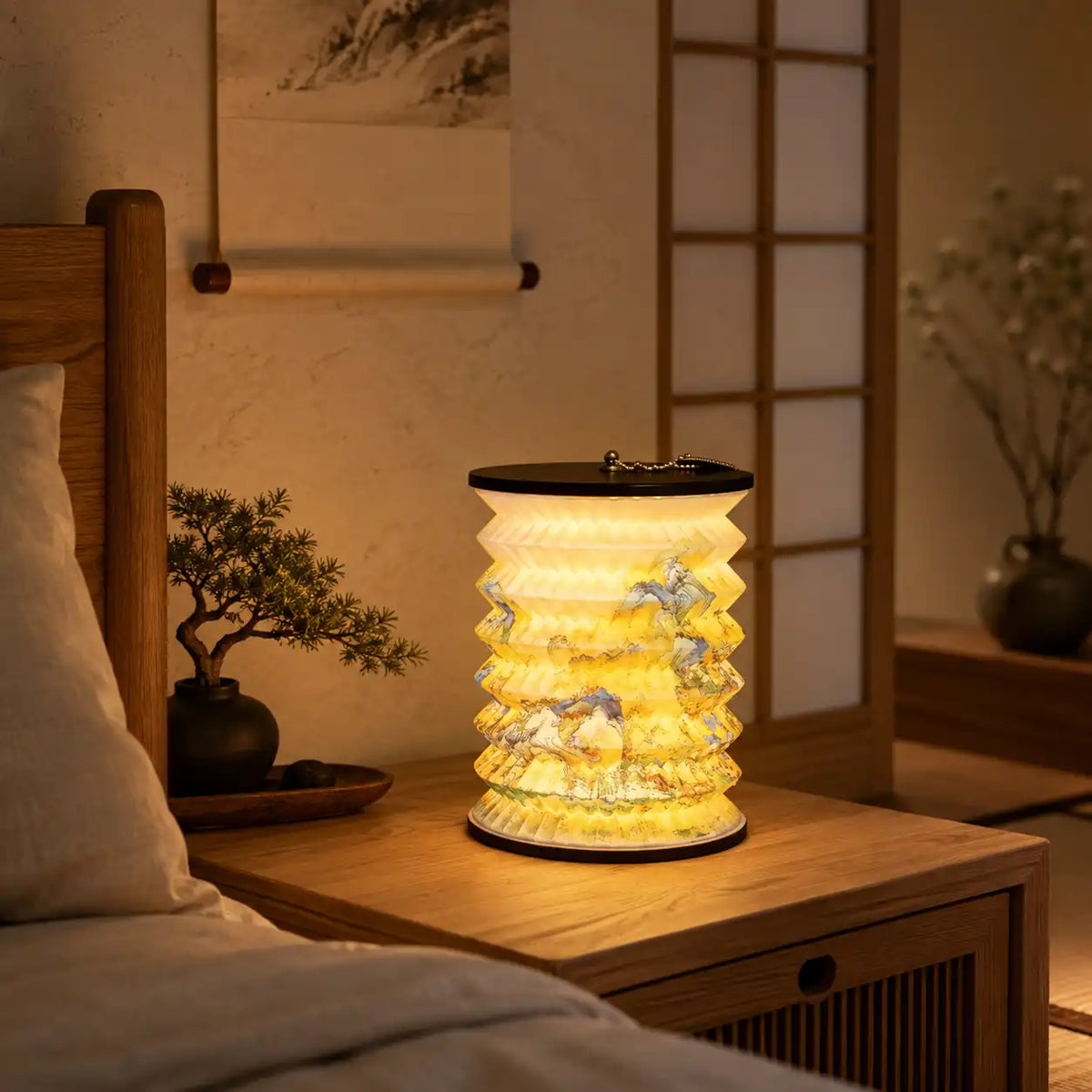 Lampe de chevet accordéon pliable LED – Motifs artistiques