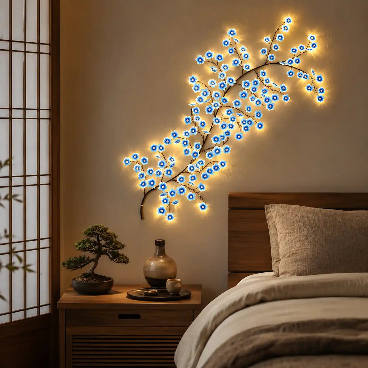 Lampe murale branche de cerisier LED – 96 fleurs lumineuses USB