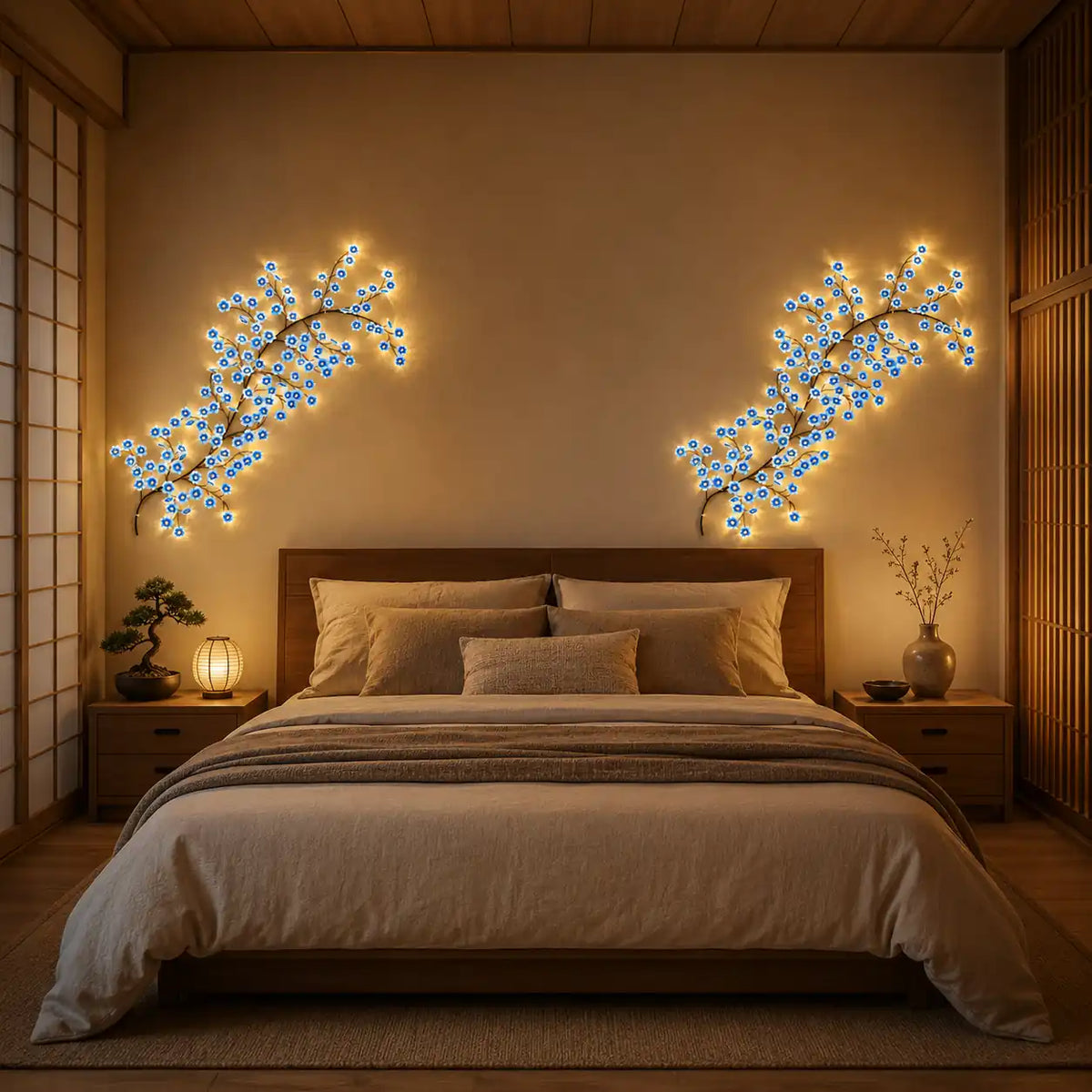 Lampe murale branche de cerisier LED – 96 fleurs lumineuses USB