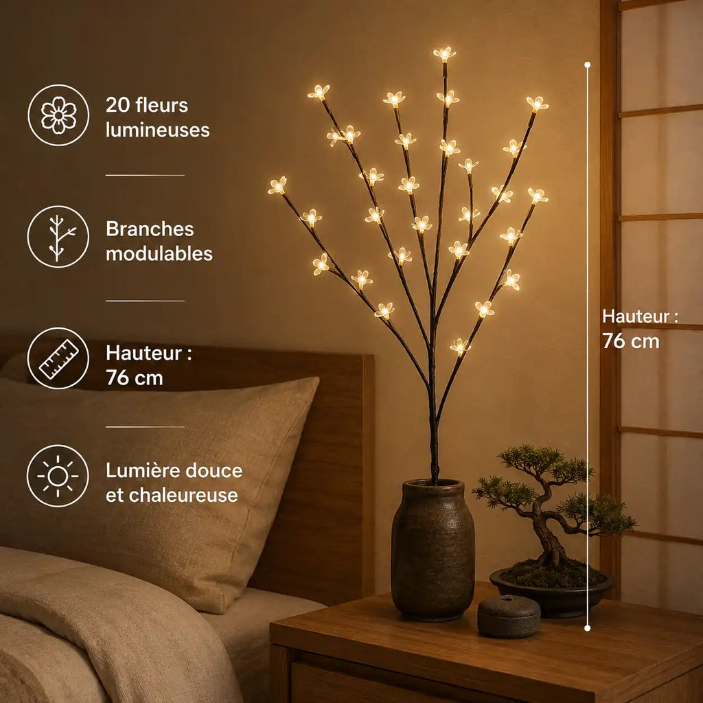 Lampe de chevet branche de cerisier LED – Décoration lumineuse modulable