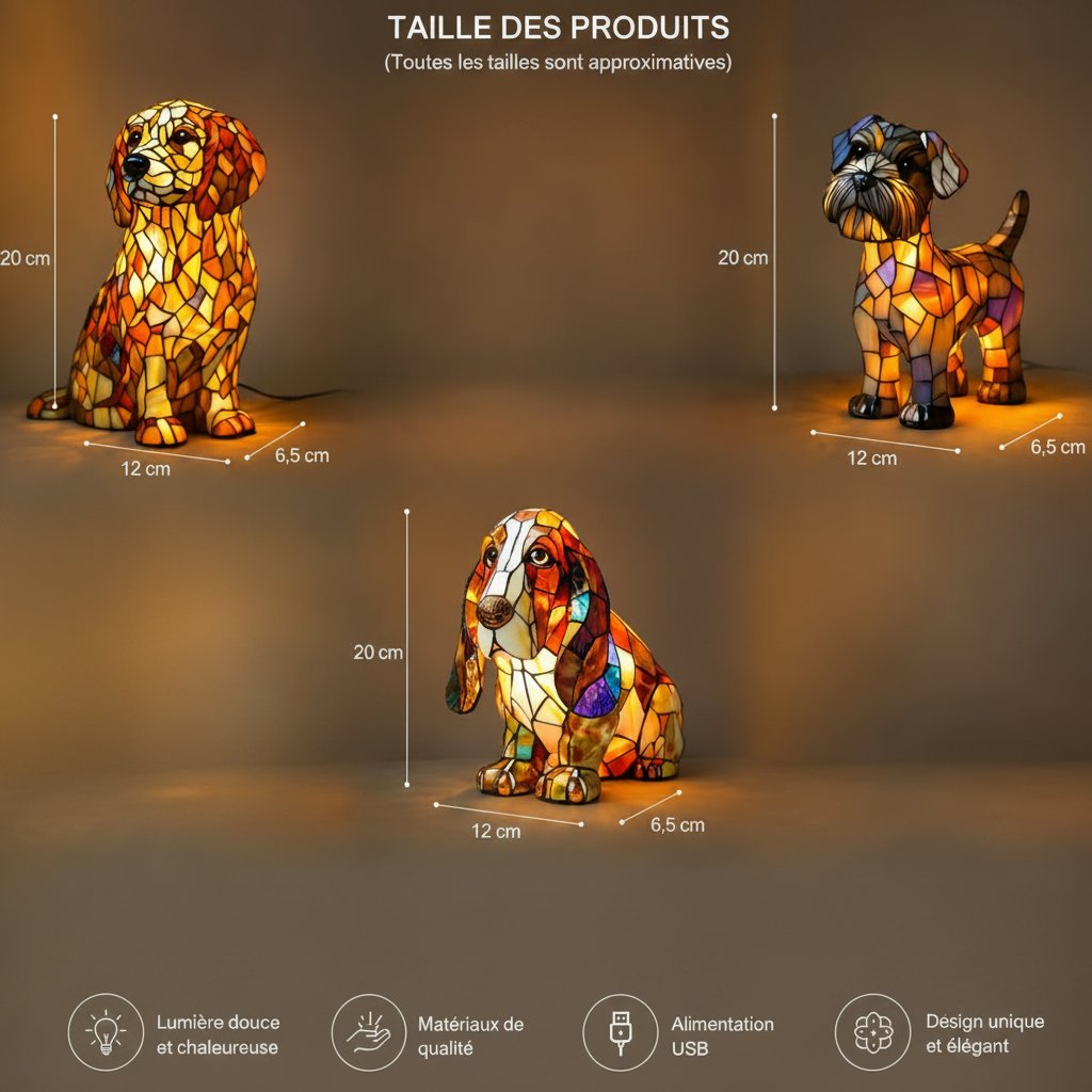 Lampe décorative animal style vitrail – Veilleuse LED colorée 20 cm