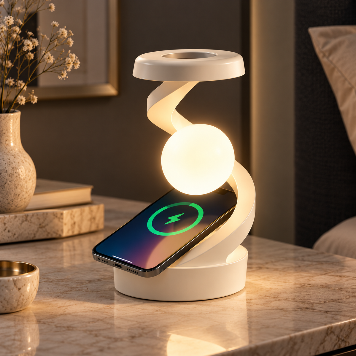 Lampe de chevet tactile RGB avec chargeur sans fil – Veilleuse LED d’ambiance