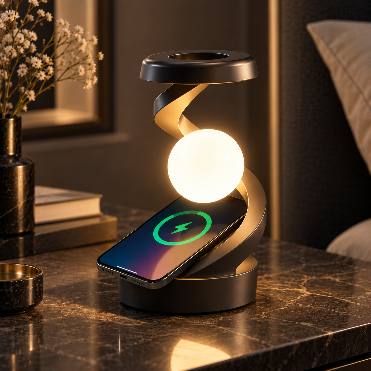 Lampe de chevet tactile RGB avec chargeur sans fil – Veilleuse LED d’ambiance