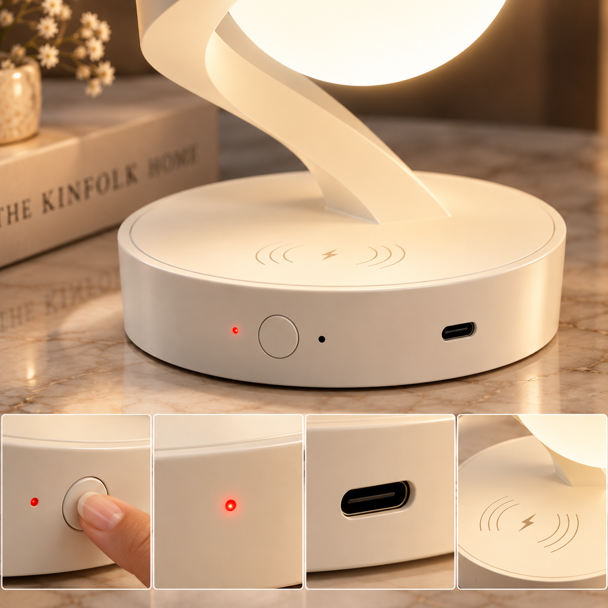 Lampe de chevet tactile RGB avec chargeur sans fil – Veilleuse LED d’ambiance