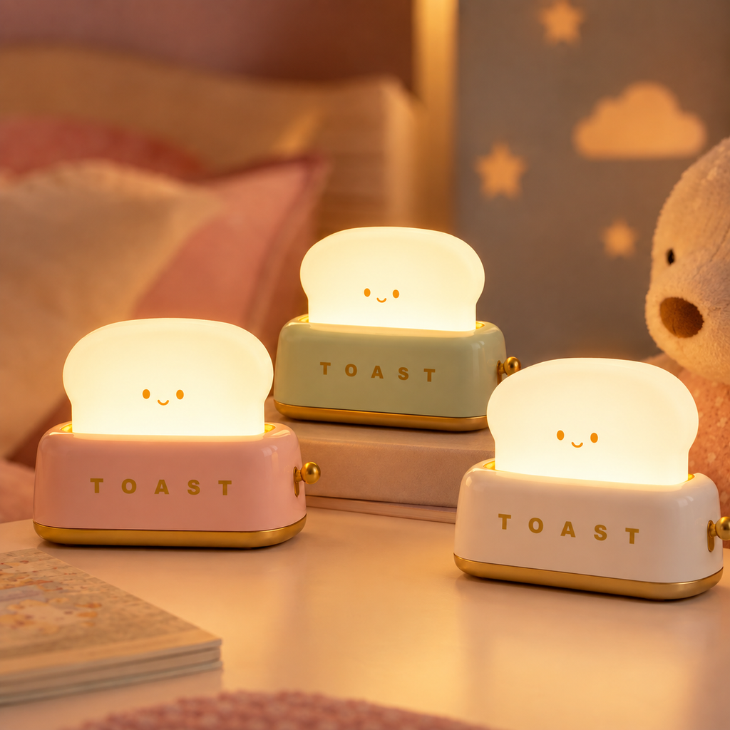 Rechargeable LED Toast Nightlight – Soft and Cute Bedside Lamp
