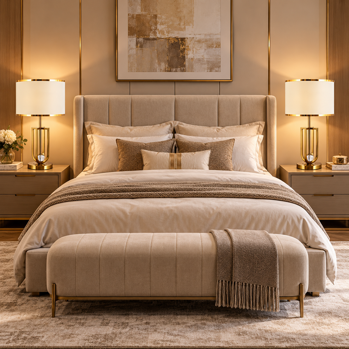 Lampe de chevet dorée Élégance – Abat-jour en tissu & détail cristal