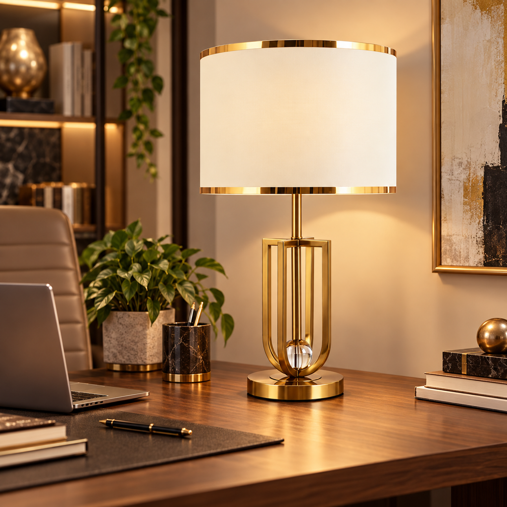 Lampe de chevet dorée Élégance – Abat-jour en tissu & détail cristal