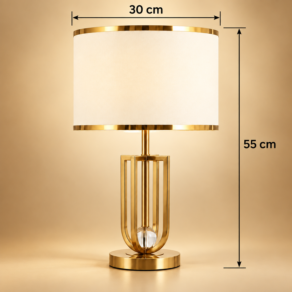 Lampe de chevet dorée Élégance – Abat-jour en tissu & détail cristal